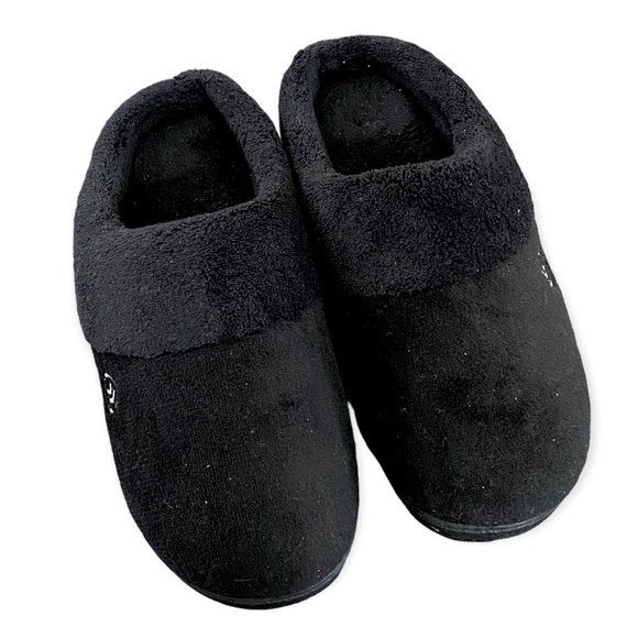 Isotoner Mixed Microterry Hoodback Black Clog Slippers 9.5 10 - Picture 2 of 5